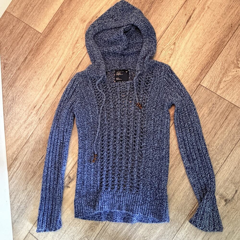 American Eagle Sweater Womens Medium True Vintage Hooded Cable Knit Pullover Y2K